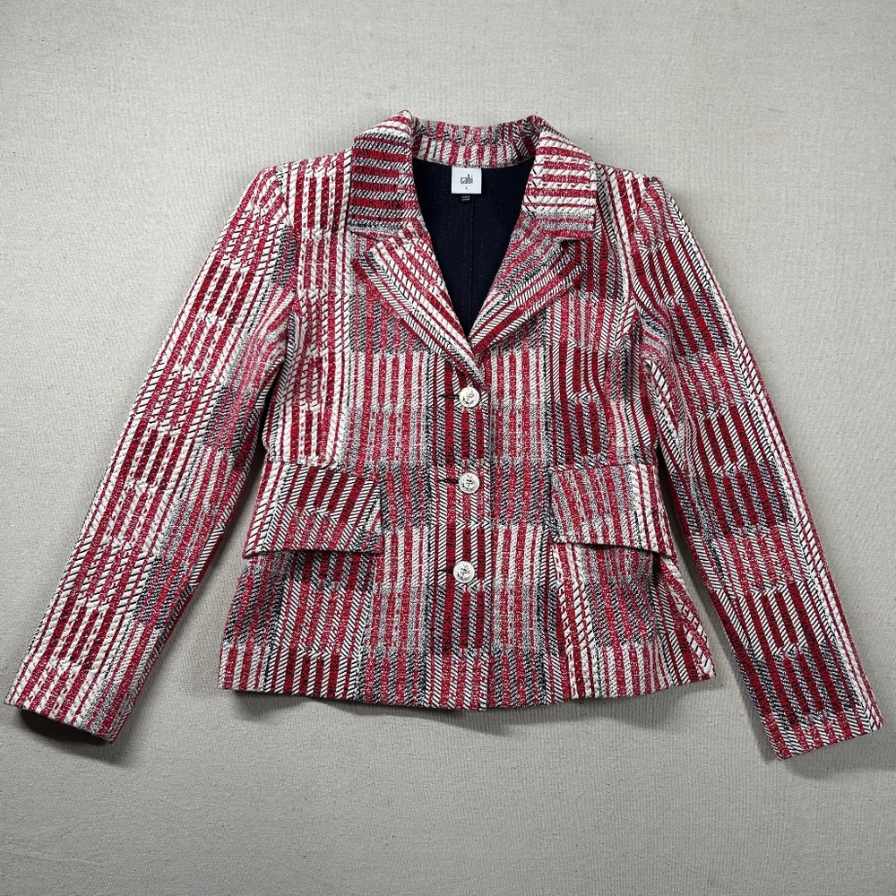 Cabi Blazer Women's Sm Nautical Textured Red White Blue Preppy Sports Jacket